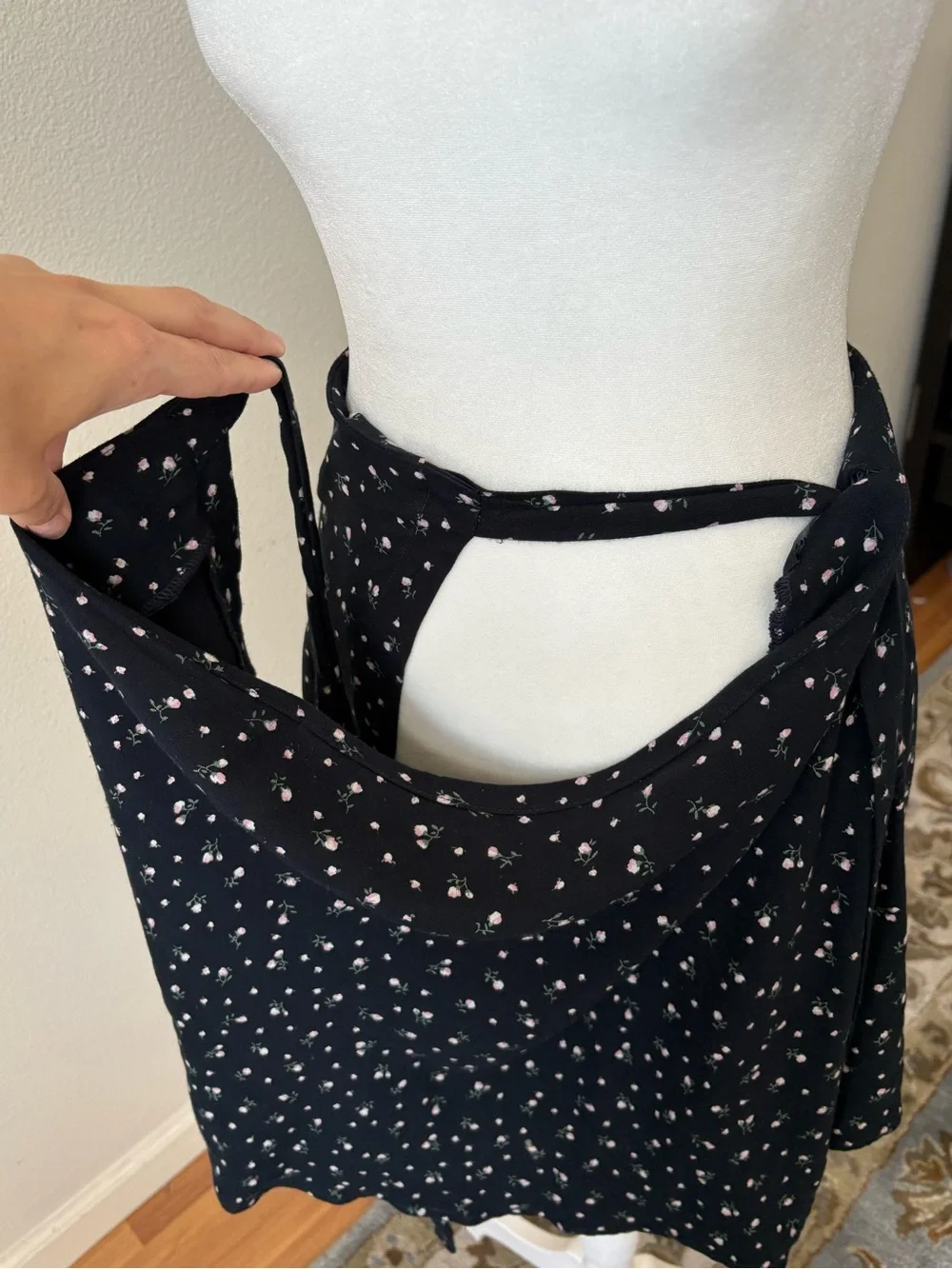 Brandy Melville Black Mini Wrap Skirt with Pink Floral Print One Size EUC